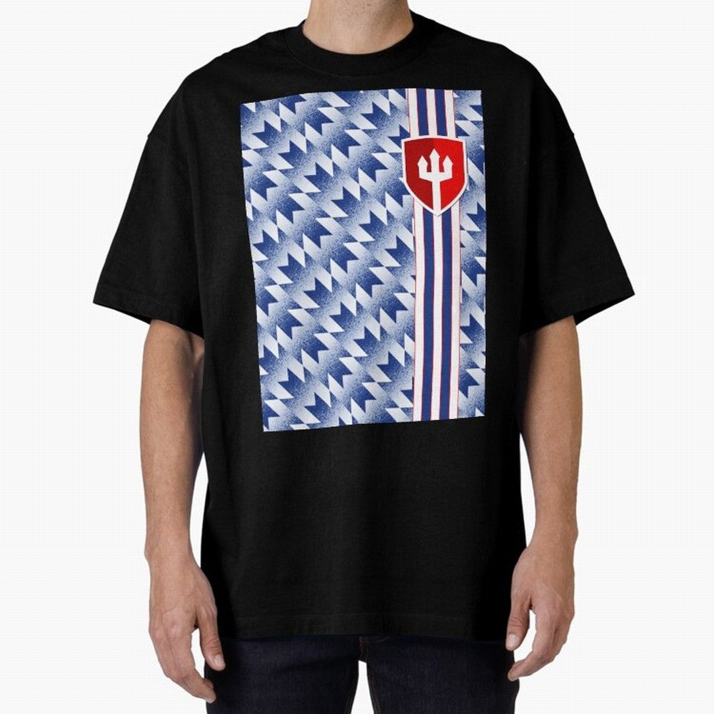 Manchester United 94 Away Jersey Pattern Oversized T-Shirt Celebrate Global Passion for Match Day Hype around FIFA World Cup 2026 USA Canada Mexico, Messi and Cristiano Ronaldo, Brazil, Stadium Memories, Football Loyalty, International Chants and