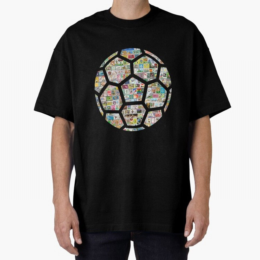 Philately Soccer Ball Oversized T-Shirt Celebrate Fan Favorites in Global Football Passion for FIFA World Cup 2026 Group Stage, Inspired by CR7 and Messi, England, Match Day Excitement, Supporter Culture, Golden Goals and Global Football Passion;