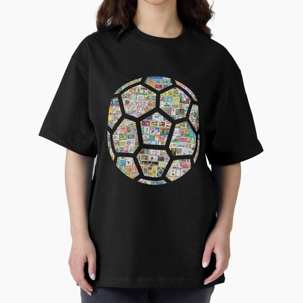 Philately Soccer Ball Oversized T-Shirt Celebrate Fan Favorites in Global Football Passion for FIFA World Cup 2026 Group Stage, Inspired by CR7 and Messi, England, Match Day Excitement, Supporter Culture, Golden Goals and Global Football Passion;