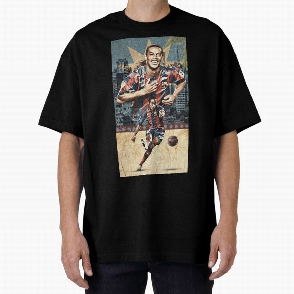 Ronaldinho Design Oversized T-Shirt Spotlight FIFA World Cup 2026 Made for Mbappe, Spain and Netherlands Energy, Retro Football Energy, Iconic Rivalries, Trophy Chase Drama and Stadium Atmosphere; Ideal for Football Dads, Football Moms, Friends,