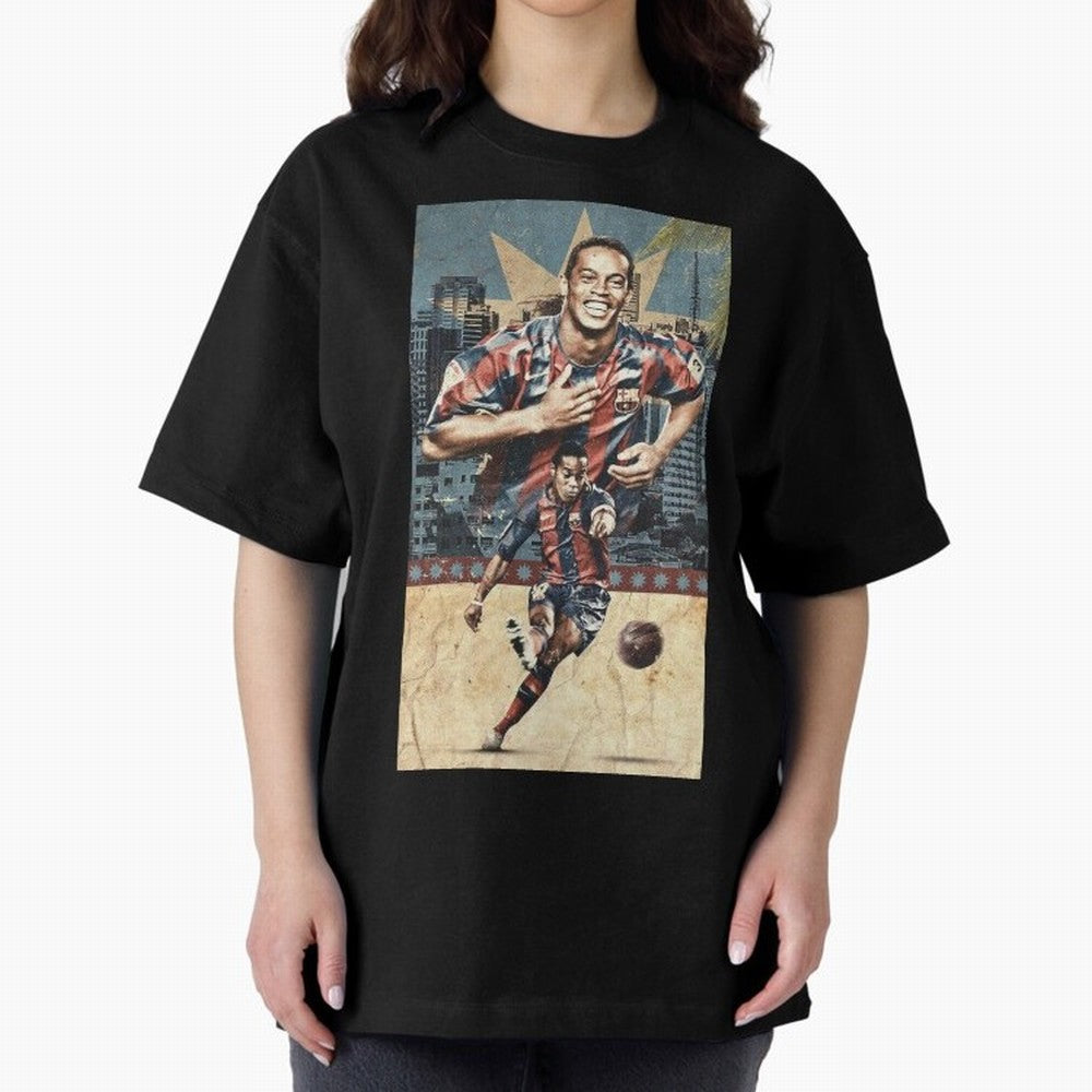 Ronaldinho Design Oversized T-Shirt Spotlight FIFA World Cup 2026 Made for Mbappe, Spain and Netherlands Energy, Retro Football Energy, Iconic Rivalries, Trophy Chase Drama and Stadium Atmosphere; Ideal for Football Dads, Football Moms, Friends,