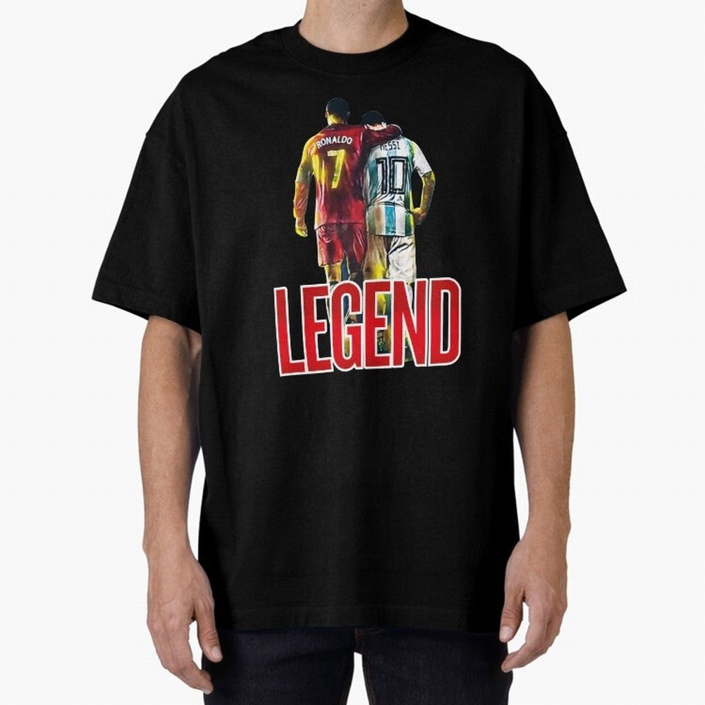 LEGEND MESSI & RONALDO POSTER Oversized T-Shirt Back the Journey through FIFA World Cup 2026 for Fans of Neymar, Haaland and Cristiano Ronaldo and Netherlands, Bringing Tournament Hype, Historic Matchups, Family Viewing Parties and Global Sports