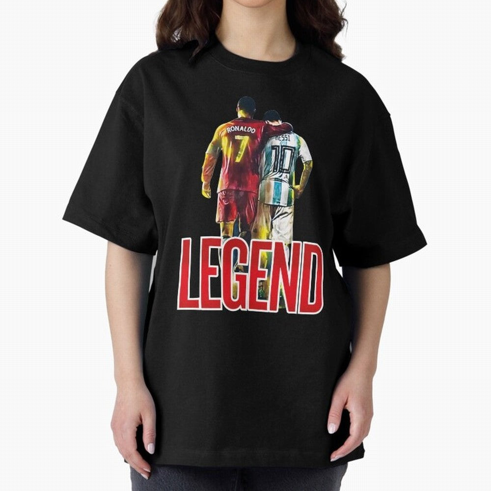 LEGEND MESSI & RONALDO POSTER Oversized T-Shirt Back the Journey through FIFA World Cup 2026 for Fans of Neymar, Haaland and Cristiano Ronaldo and Netherlands, Bringing Tournament Hype, Historic Matchups, Family Viewing Parties and Global Sports
