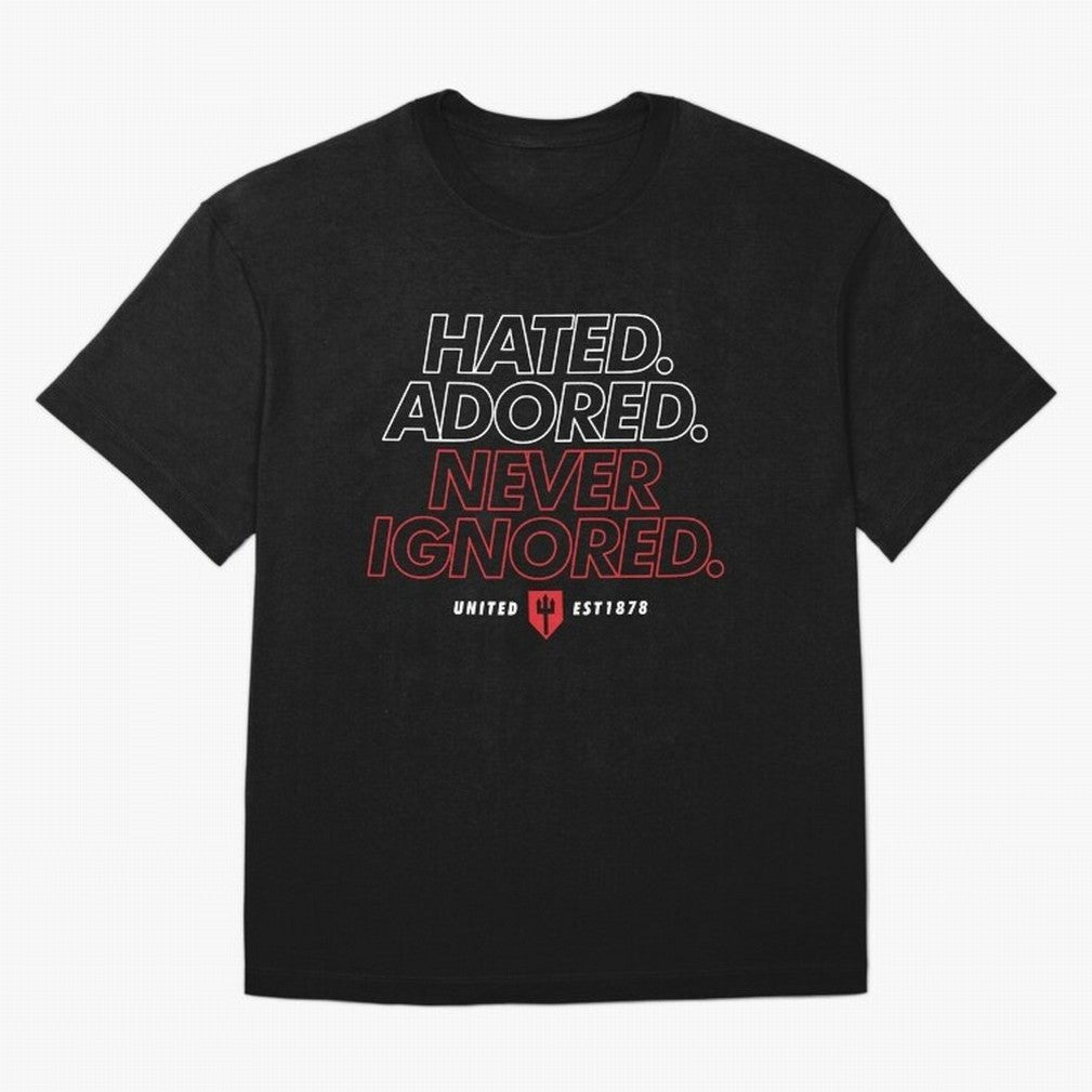 Hated, Adored, Never Ignored - Manchester United! Oversized T-Shirt Bring Legendary Rivalry Energy to Global Football Passion for FIFA World Cup 2026 USA Canada Mexico, Celebrating CR7 and Messi, Spain, Sports Nostalgia, International Competition,