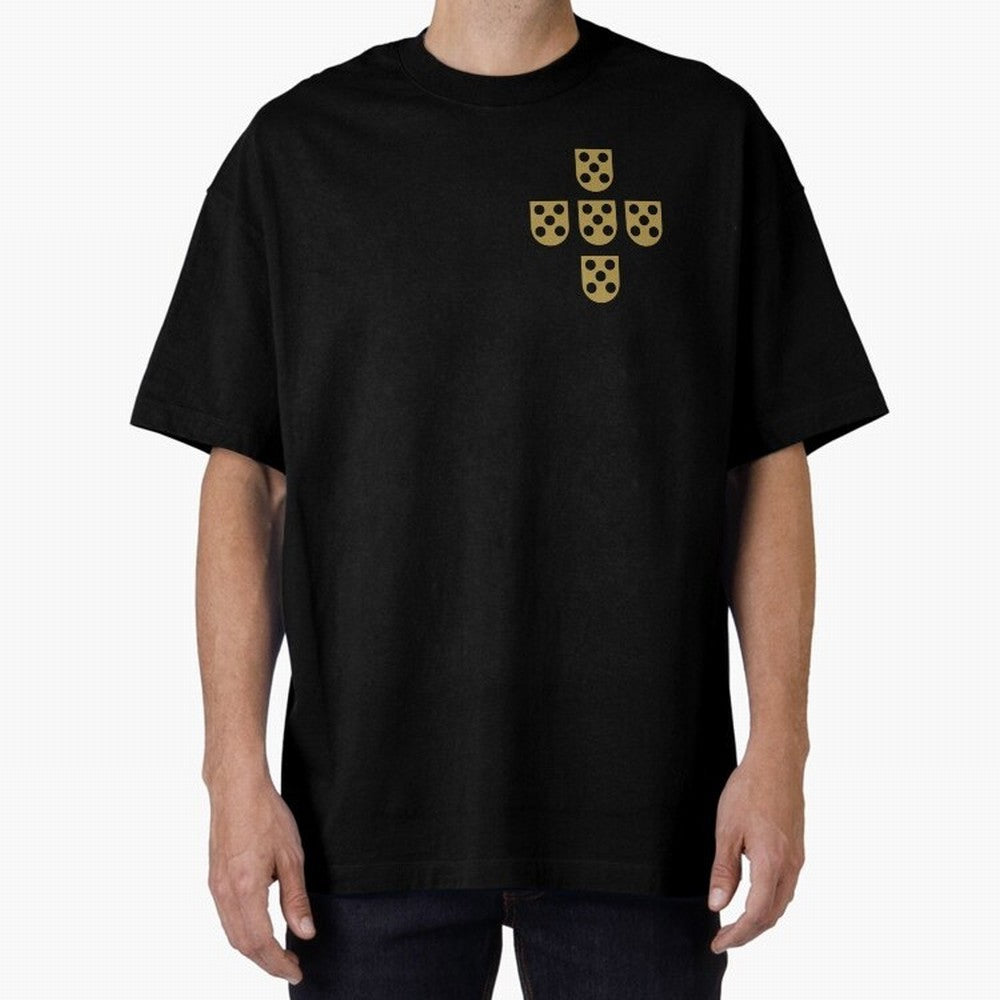 Quinas Portugal Gold B Oversized T-Shirt Discover Match Day Hype around FIFA World Cup 2026 USA Canada Mexico, CR7 and Messi, Argentina and Brazil, Retro Football Energy, Iconic Rivalries, Trophy Chase Drama and Stadium Atmosphere; Ideal for Fans