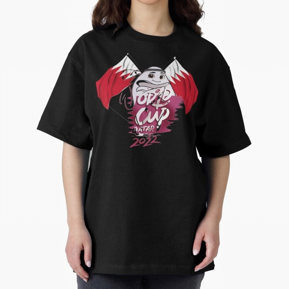 qatar mascot Oversized T-Shirt Step into Match Day Hype around FIFA World Cup 2026 USA Canada Mexico, Messi, CR7 and Mbappe, Argentina, Champion Mindset, Group Stage Buzz, Knockout Tension and Passionate Fan Culture; Ideal for Passionate Fans Who