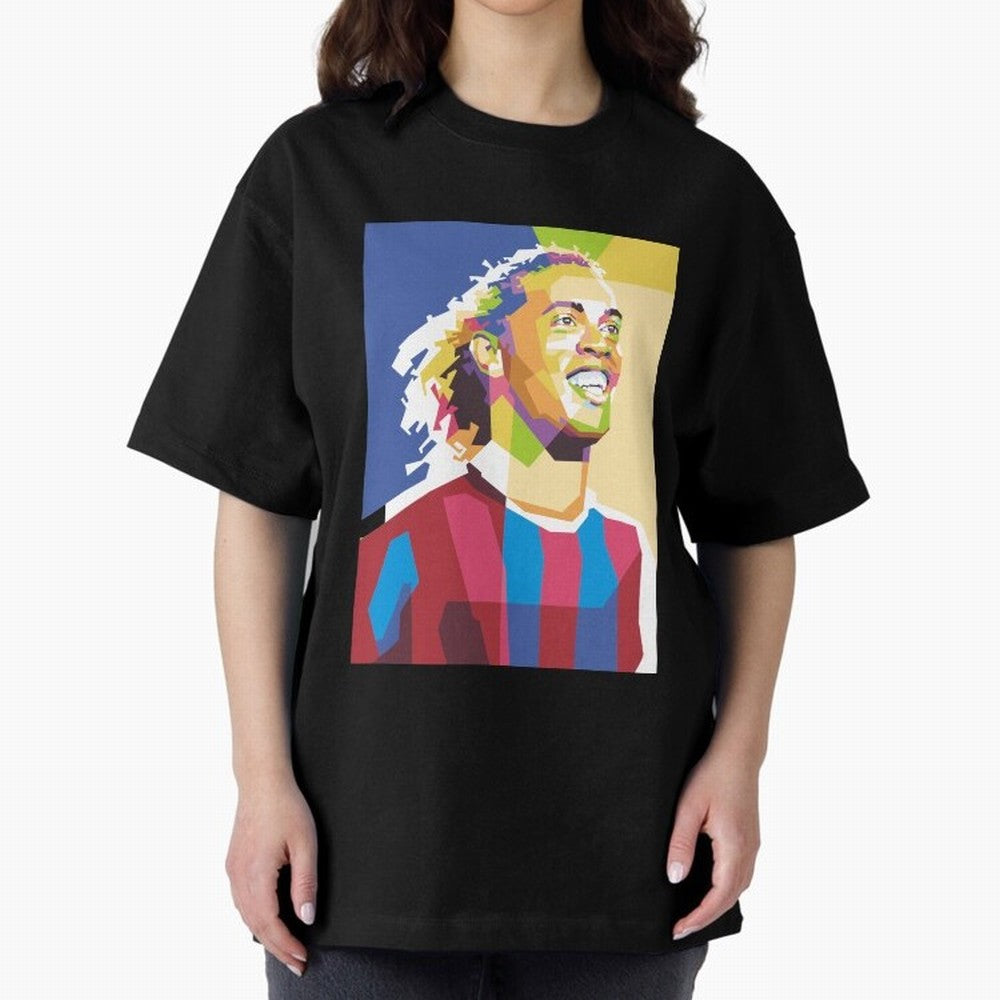 Ronaldinho in Pop Art Portrait Style Oversized T-Shirt Turn Football Passion into FIFA World Cup 2026 Spirit, Centered on Argentina, France and Brazil, Neymar, Global Supporter Spirit, Legendary Goals, National Colors and Tournament Celebration;