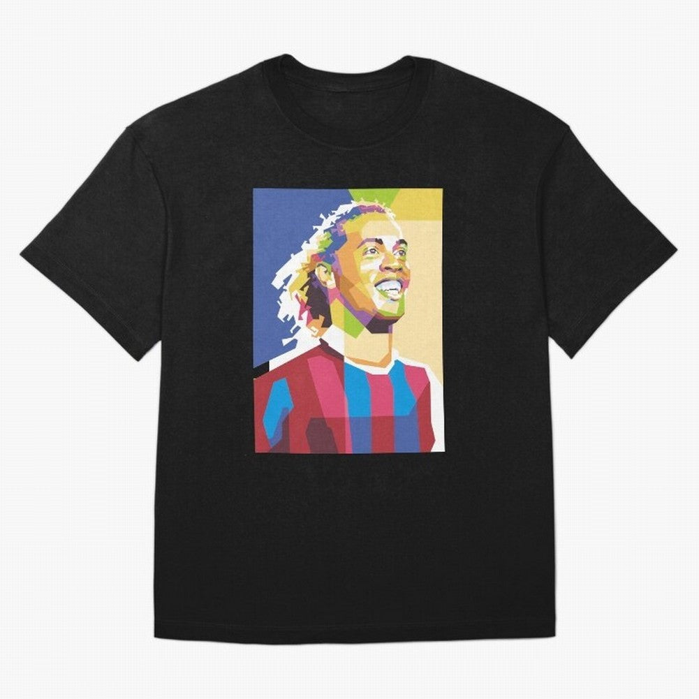 Ronaldinho in Pop Art Portrait Style Oversized T-Shirt Turn Football Passion into FIFA World Cup 2026 Spirit, Centered on Argentina, France and Brazil, Neymar, Global Supporter Spirit, Legendary Goals, National Colors and Tournament Celebration;