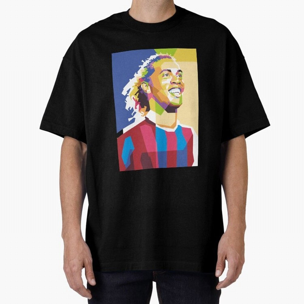 Ronaldinho in Pop Art Portrait Style Oversized T-Shirt Turn Football Passion into FIFA World Cup 2026 Spirit, Centered on Argentina, France and Brazil, Neymar, Global Supporter Spirit, Legendary Goals, National Colors and Tournament Celebration;