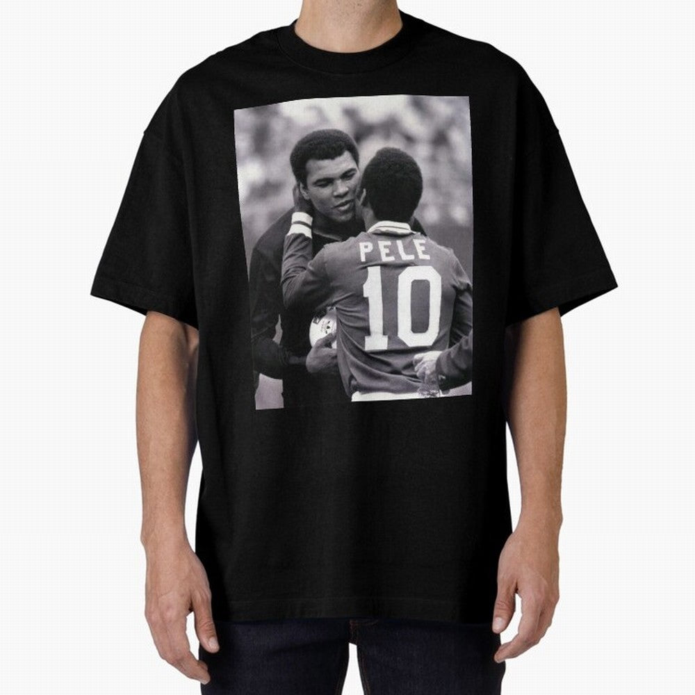 The Boxing Legend Meet The Football Legend Poster Oversized T-Shirt Get Ready for Global Football Passion for FIFA World Cup 2026 USA Canada Mexico, Capturing Messi and Cristiano Ronaldo, Argentina, Vintage Soccer Flavor, Modern Football Stars,