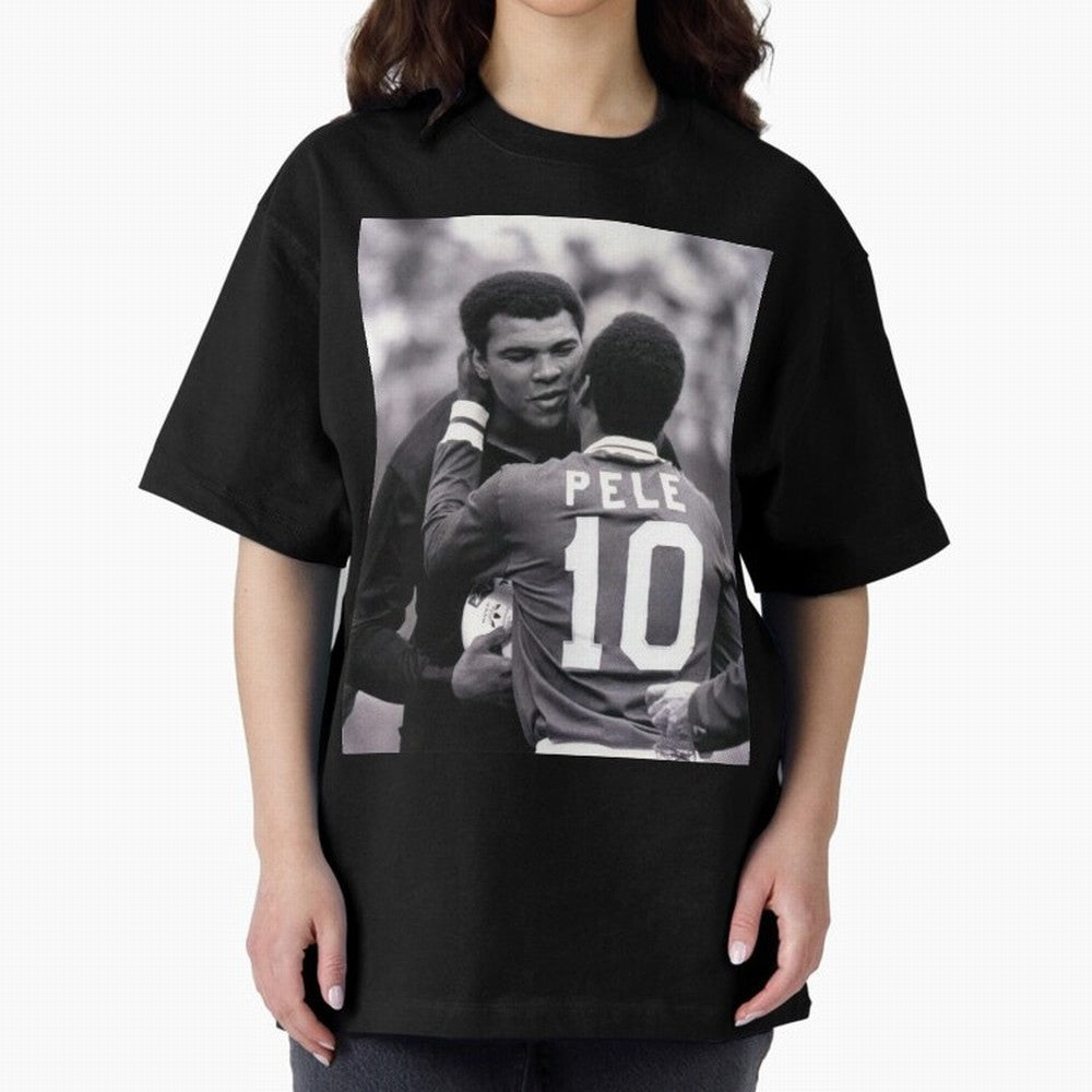 The Boxing Legend Meet The Football Legend Poster Oversized T-Shirt Get Ready for Global Football Passion for FIFA World Cup 2026 USA Canada Mexico, Capturing Messi and Cristiano Ronaldo, Argentina, Vintage Soccer Flavor, Modern Football Stars,