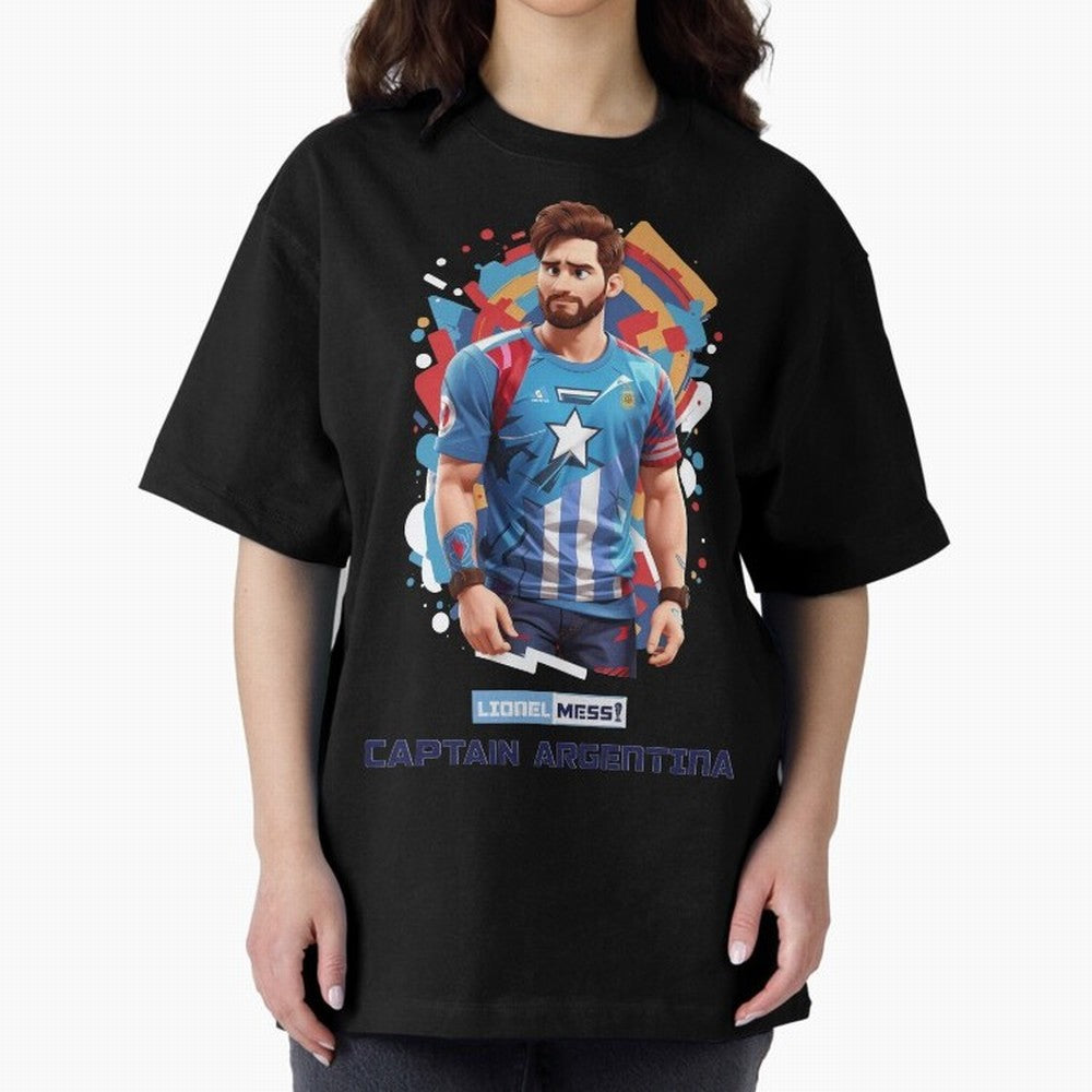 Lionel Messi Captain Argentina Oversized T-Shirt Represent Football Lovers during FIFA World Cup 2026 USA Canada Mexico Spirit, Featuring Brazil, Portugal and Argentina, Messi and Cristiano Ronaldo, Worldwide Fan Energy, Dramatic Goals, Stadium