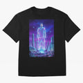Lionel Messi (GOAT) Hologram in Futuristic Cyberpunk City (Version 5) Classic T-Shirt Keep Football History Alive during FIFA World Cup 2026 for Fans of Messi and Argentina, France and Brazil, Bringing Champion Mindset, Group Stage Buzz, Knockout