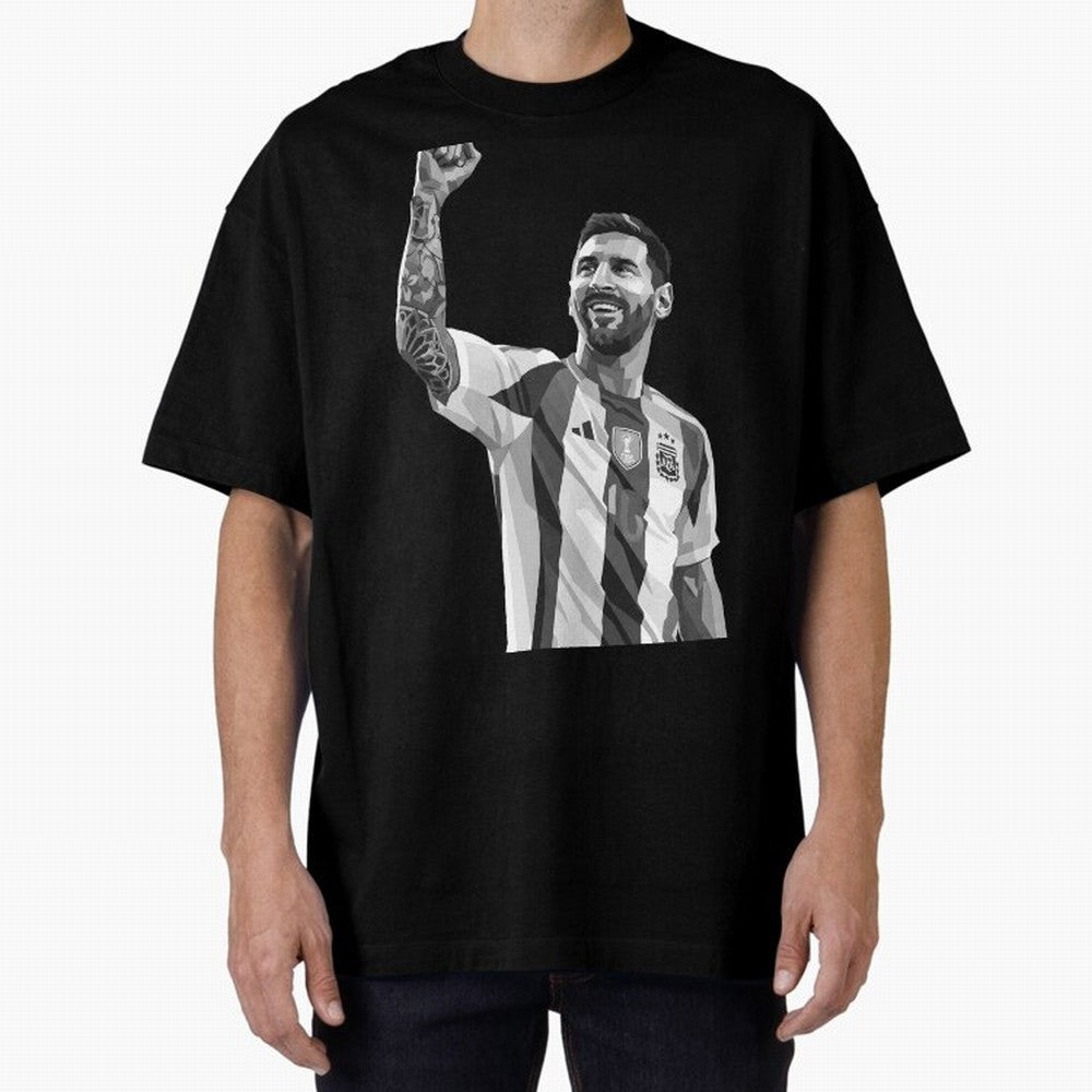 Messi grayscale Oversized T-Shirt Stand Proud for Match Day Hype around FIFA World Cup 2026 Group Stage, CR7, England, Stadium Chants, National Pride, Trophy Dreams and Unforgettable Football Memories; Built for Supporters Chasing Trophy Dreams,