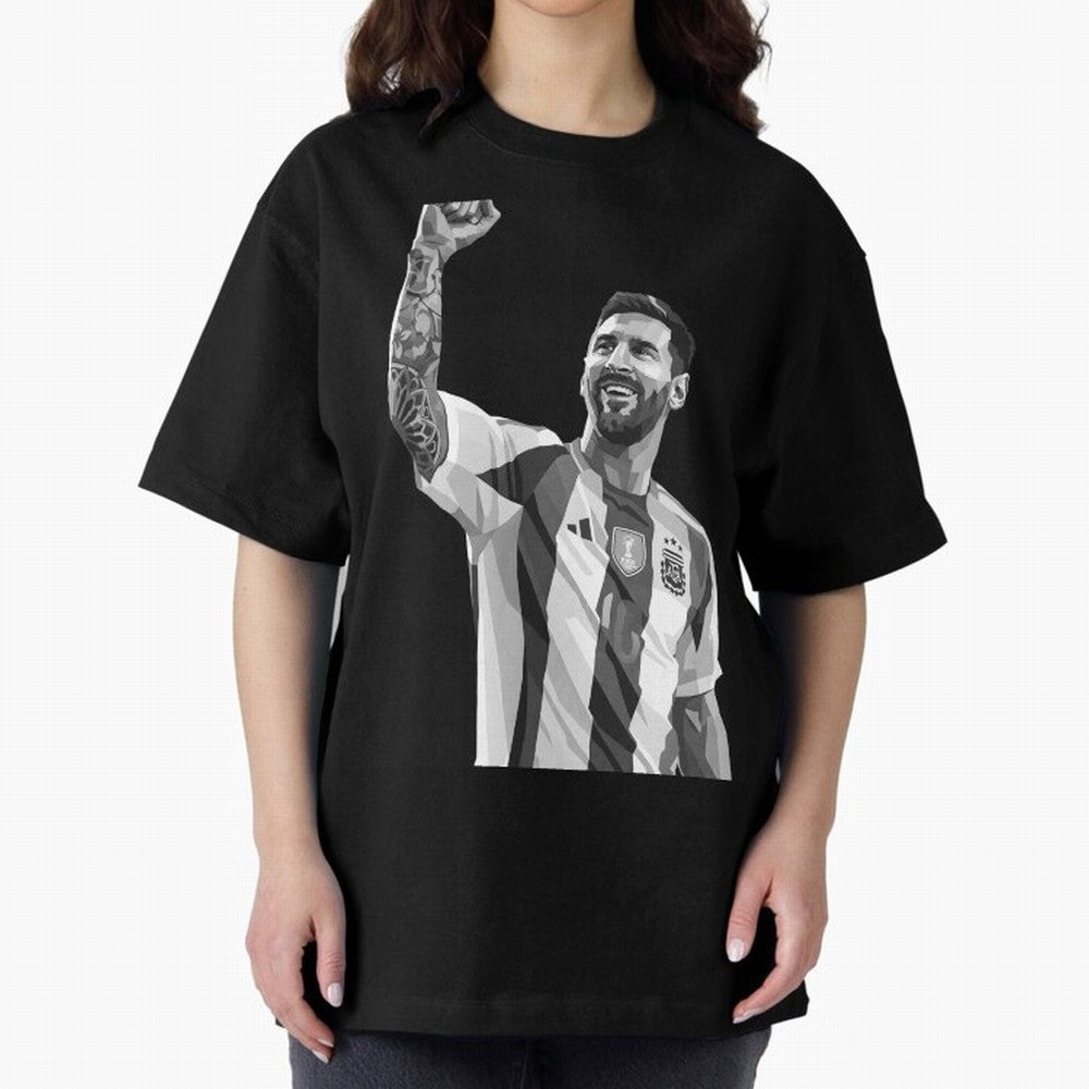 Messi grayscale Oversized T-Shirt Stand Proud for Match Day Hype around FIFA World Cup 2026 Group Stage, CR7, England, Stadium Chants, National Pride, Trophy Dreams and Unforgettable Football Memories; Built for Supporters Chasing Trophy Dreams,