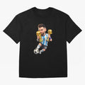 Lionel Messi ¨C Trophy King Caricature Oversized T-Shirt Celebrate Every Goal in FIFA World Cup 2026 Spirit, Capturing France and Portugal, Mbappe and Neymar, Tournament Hype, Historic Matchups, Family Viewing Parties and Global Sports Pride; Made