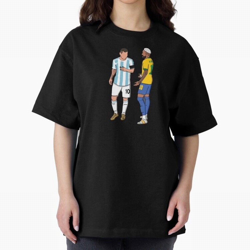 Messi and Neymar Chit Chat Illustration Oversized T-Shirt Follow the Final Road of FIFA World Cup 2026 for Fans of Cristiano Ronaldo, Haaland and CR7 and France, Bringing Match Day Excitement, Supporter Culture, Golden Goals and Global Football