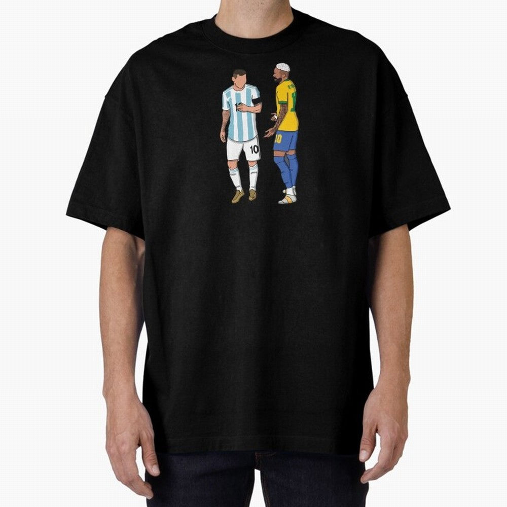 Messi and Neymar Chit Chat Illustration Oversized T-Shirt Follow the Final Road of FIFA World Cup 2026 for Fans of Cristiano Ronaldo, Haaland and CR7 and France, Bringing Match Day Excitement, Supporter Culture, Golden Goals and Global Football