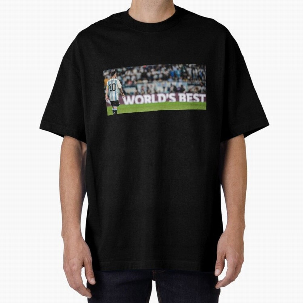Argentina Leo Messi world best picture Oversized T-Shirt Celebrate the Next Chapter of Global Football Passion for FIFA World Cup 2026 Group Stage, Highlighting Cristiano Ronaldo, Haaland and CR7, Argentina, Stadium Chants, National Pride, Trophy