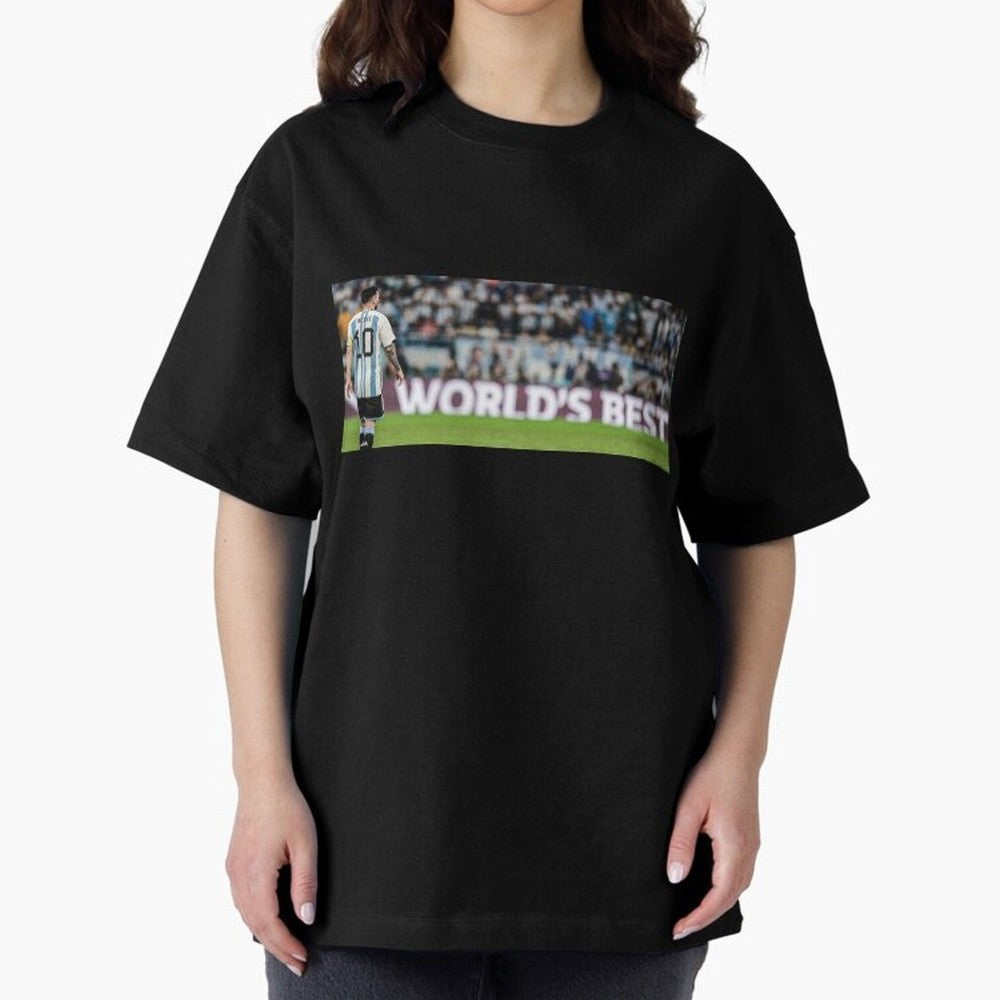 Argentina Leo Messi world best picture Oversized T-Shirt Celebrate the Next Chapter of Global Football Passion for FIFA World Cup 2026 Group Stage, Highlighting Cristiano Ronaldo, Haaland and CR7, Argentina, Stadium Chants, National Pride, Trophy