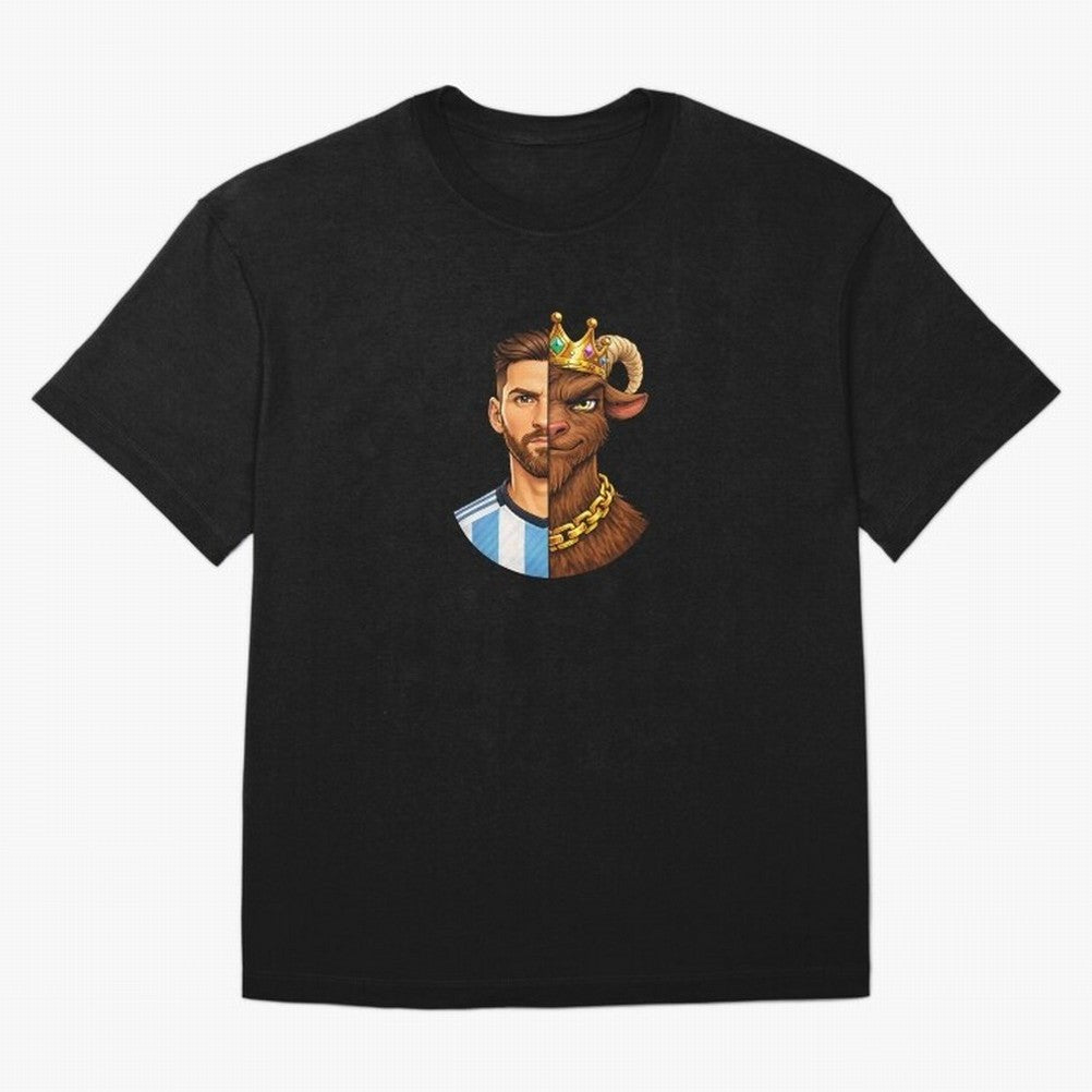 Half Man Half GOAT - Lionel Messi Oversized T-Shirt Bring Trophy Dreams to the FIFA World Cup 2026 Journey through Mbappe and Neymar Highlights, Argentina, France and Brazil Pride, Football Passion, Legendary Performances, Festival Vibes and
