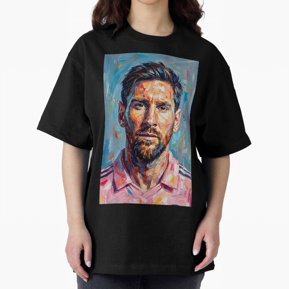 Portrait Painting of Lionel Messi Classic T-Shirt Honor Football Greatness during Global Football Passion for FIFA World Cup 2026 USA Canada Mexico, Filled with Messi, Neymar and Mbappe, England, France and Netherlands, Championship Spirit, Famous