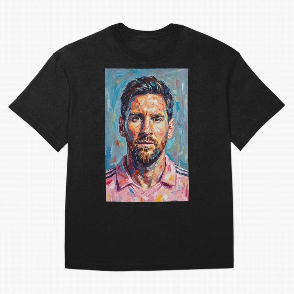 Portrait Painting of Lionel Messi Classic T-Shirt Honor Football Greatness during Global Football Passion for FIFA World Cup 2026 USA Canada Mexico, Filled with Messi, Neymar and Mbappe, England, France and Netherlands, Championship Spirit, Famous