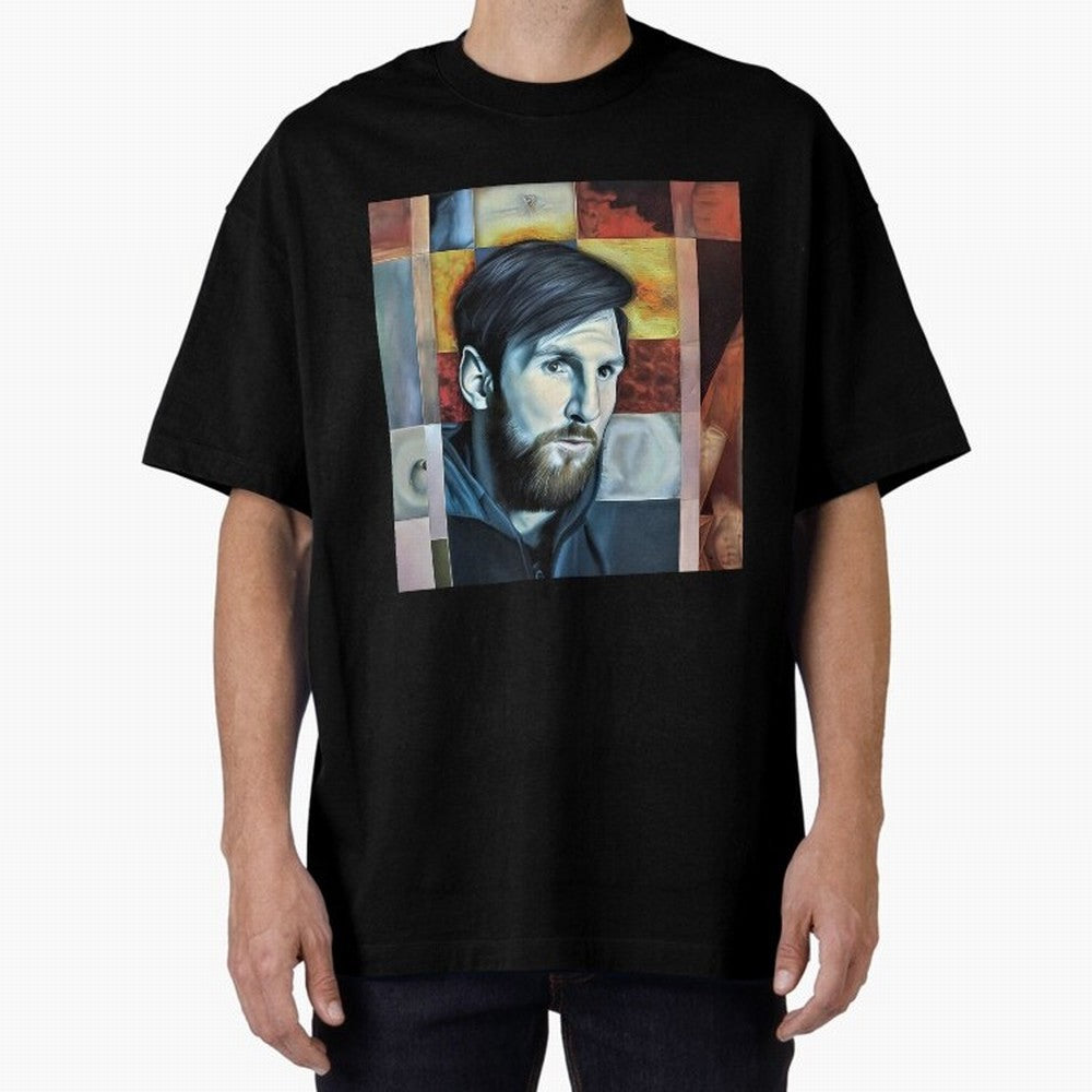Messi on digital board Oversized T-Shirt Show Passion for the Stars of Global Football Passion for FIFA World Cup 2026, Capturing Messi, Argentina and Brazil, Game Day Rituals, Football Legends, Country Pride and the Road to the Final; Made for