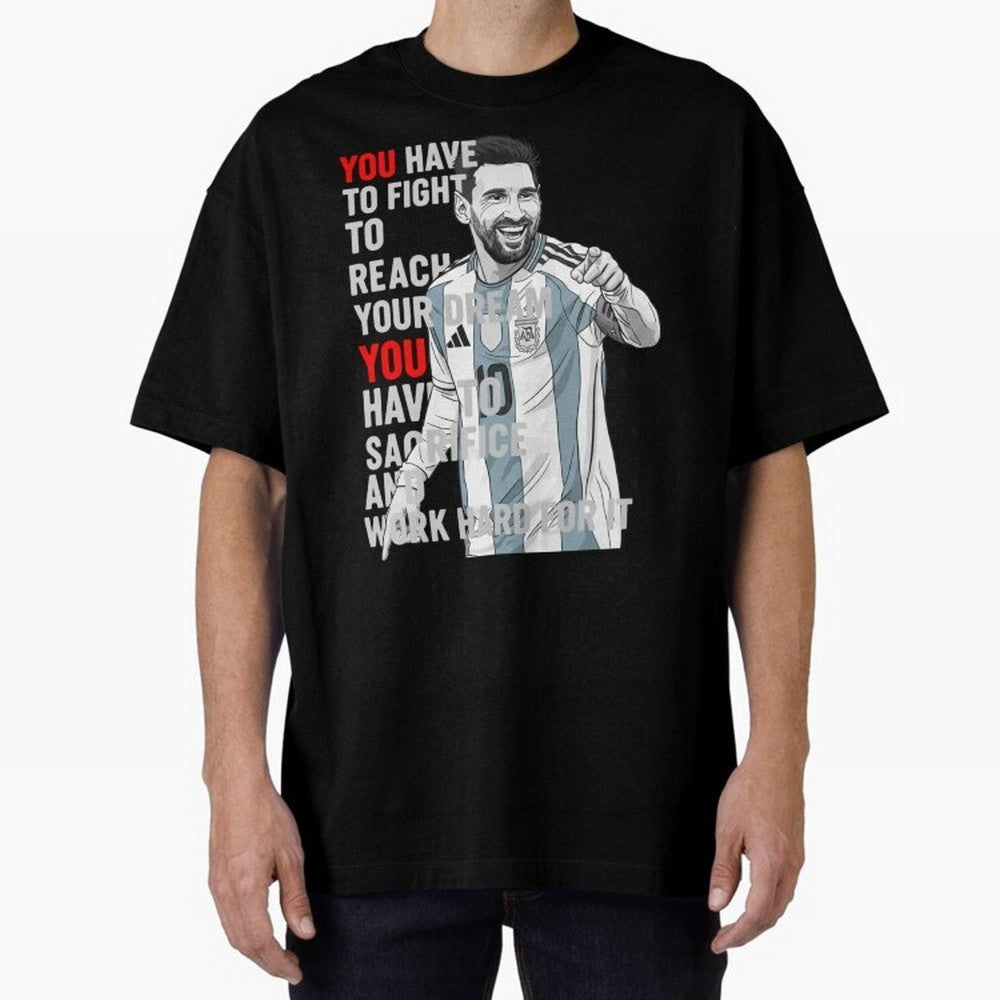 Lionel Messi Dream & Sacrifice Oversized T-Shirt Carry the FIFA World Cup 2026 Group Stage Journey through Haaland and Mbappe Highlights, Spain and Netherlands Pride, Sports Nostalgia, International Competition, Famous Players and Unforgettable