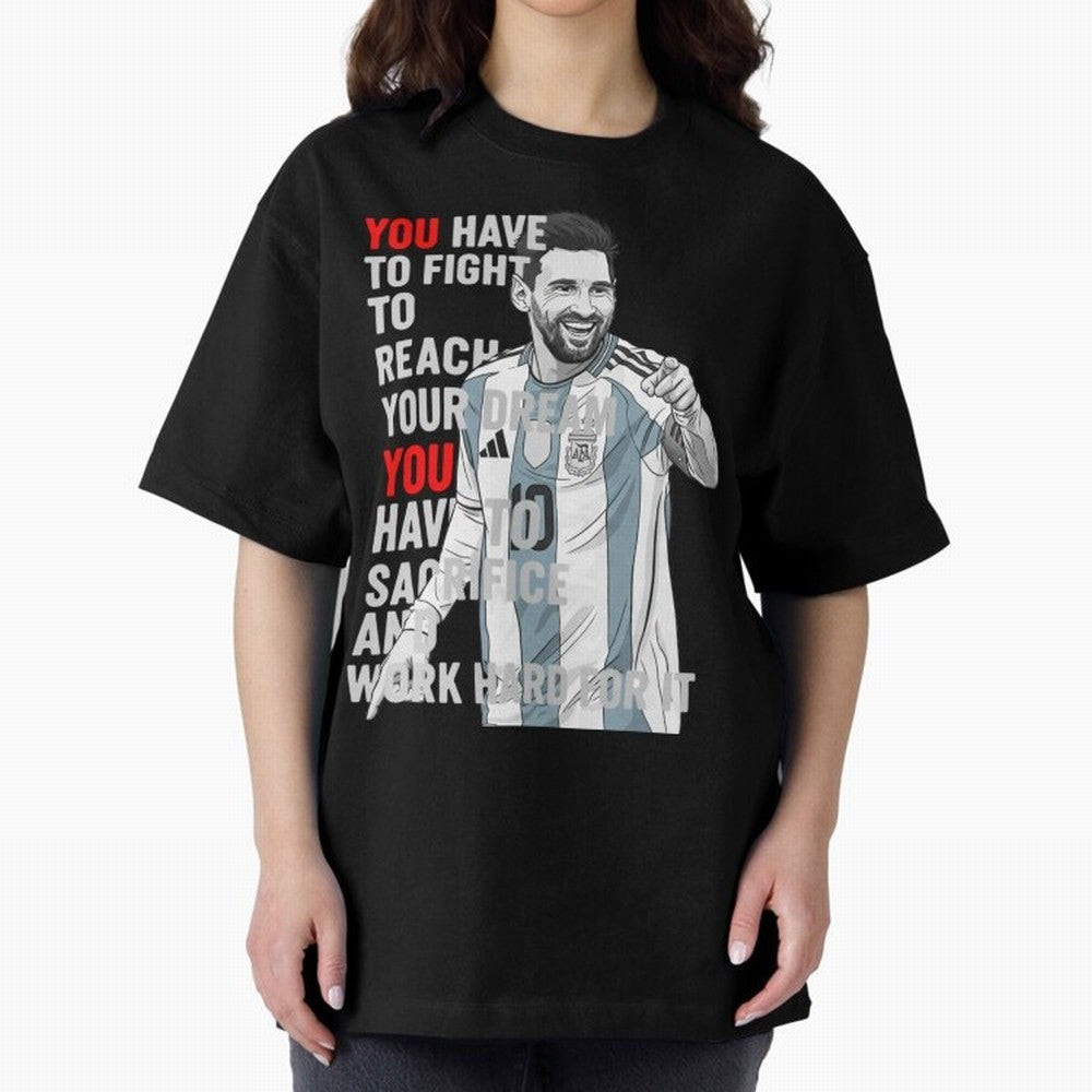 Lionel Messi Dream & Sacrifice Oversized T-Shirt Carry the FIFA World Cup 2026 Group Stage Journey through Haaland and Mbappe Highlights, Spain and Netherlands Pride, Sports Nostalgia, International Competition, Famous Players and Unforgettable