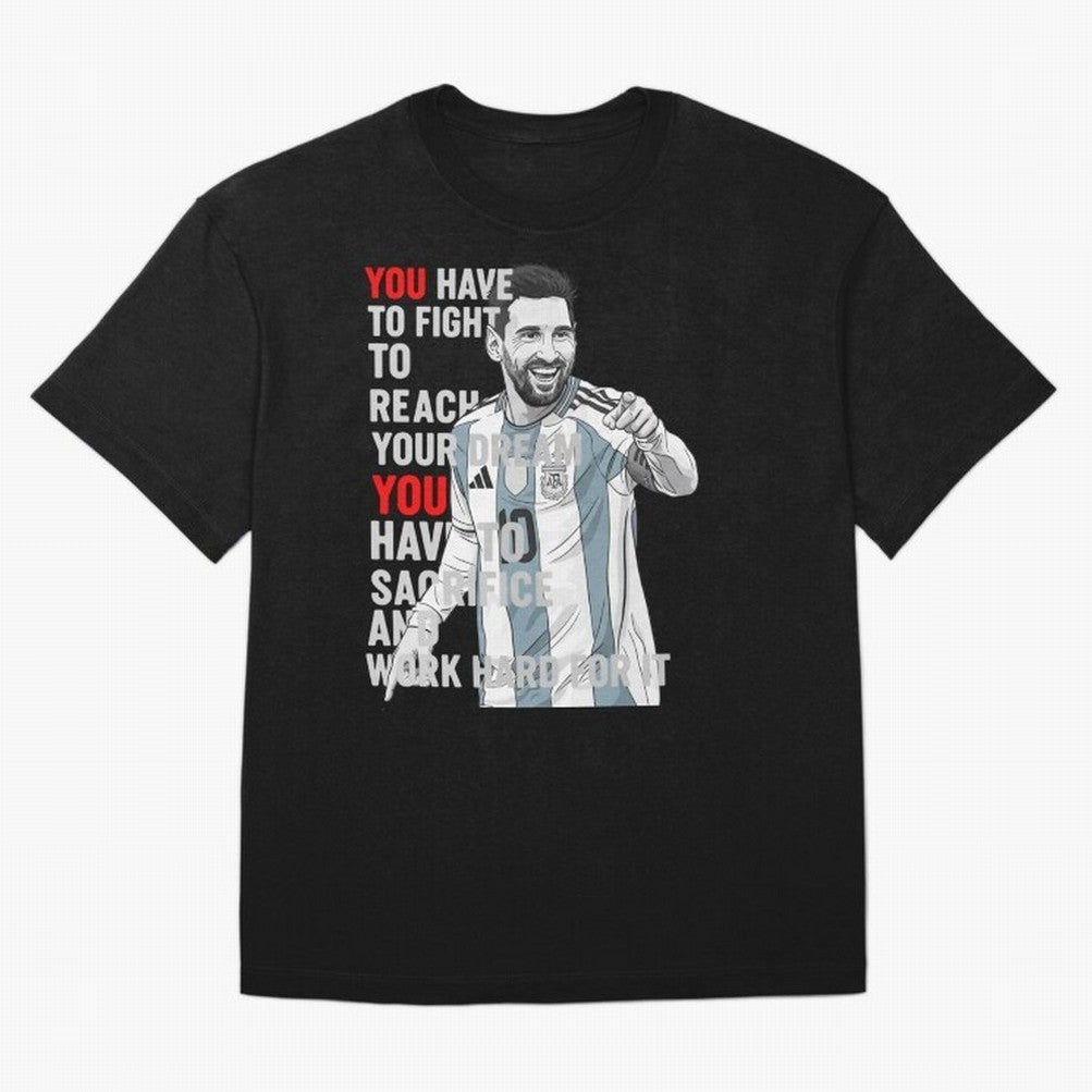 Lionel Messi Dream & Sacrifice Oversized T-Shirt Carry the FIFA World Cup 2026 Group Stage Journey through Haaland and Mbappe Highlights, Spain and Netherlands Pride, Sports Nostalgia, International Competition, Famous Players and Unforgettable