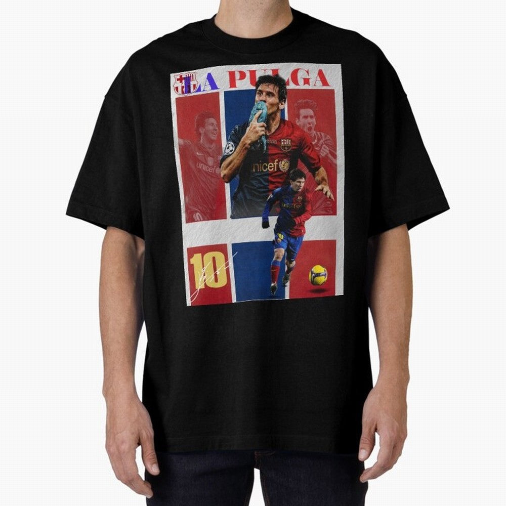 Lionel Messi 2009 UCL Barcelona Poster Oversized T-Shirt Show Support during Global Football Passion for FIFA World Cup 2026 Group Stage, Driven by Neymar, Brazil, Portugal and Argentina, Goal Celebration Energy, Supporter Heritage, Football Icons
