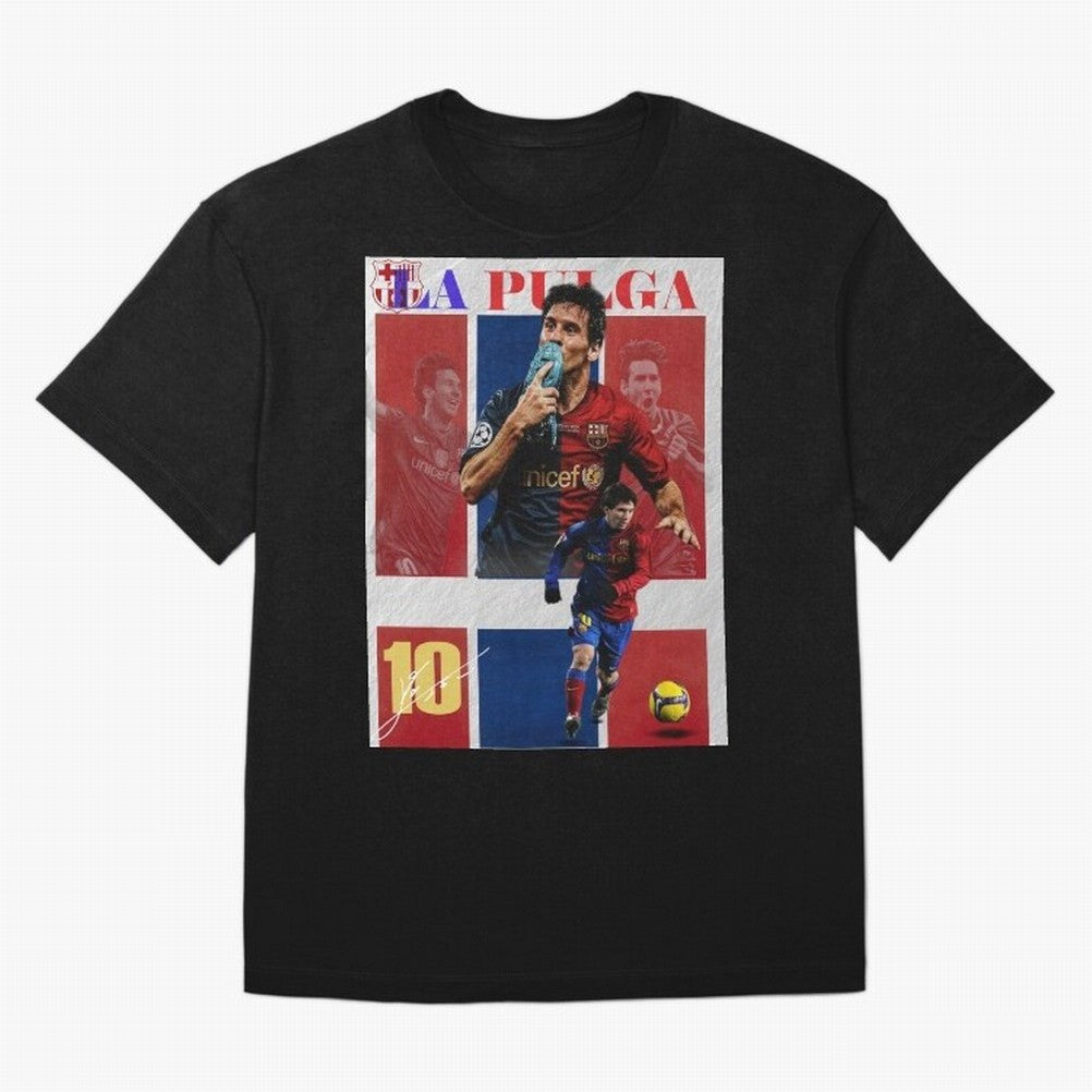 Lionel Messi 2009 UCL Barcelona Poster Oversized T-Shirt Show Support during Global Football Passion for FIFA World Cup 2026 Group Stage, Driven by Neymar, Brazil, Portugal and Argentina, Goal Celebration Energy, Supporter Heritage, Football Icons