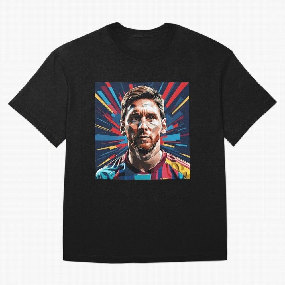 Lionel Messi Pop-Art Portrait Oversized T-Shirt Celebrate Football Heritage in FIFA World Cup 2026 Group Stage for Fans of Cristiano Ronaldo and Spain and Netherlands, Bringing Stadium Chants, National Pride, Trophy Dreams and Unforgettable