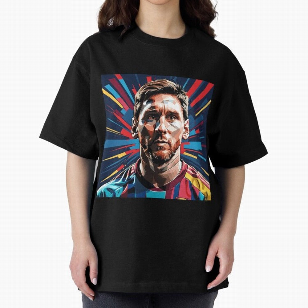 Lionel Messi Pop-Art Portrait Oversized T-Shirt Celebrate Football Heritage in FIFA World Cup 2026 Group Stage for Fans of Cristiano Ronaldo and Spain and Netherlands, Bringing Stadium Chants, National Pride, Trophy Dreams and Unforgettable