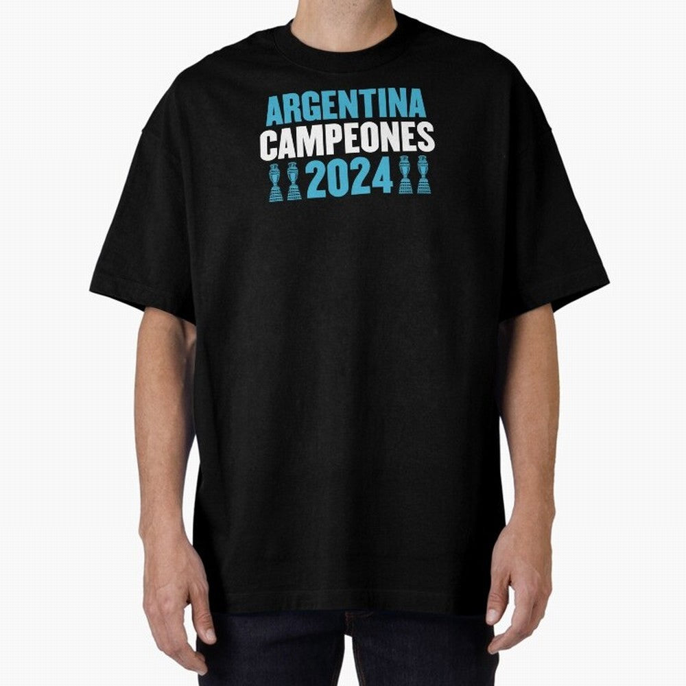 Argentina Campeones 2024 Oversized T-Shirt Relive Legendary Nights from FIFA World Cup 2026 Group Stage Centered on Haaland, Portugal, Spain and Germany Energy, Champion Mindset, Group Stage Buzz, Knockout Tension and Passionate Fan Culture; Made