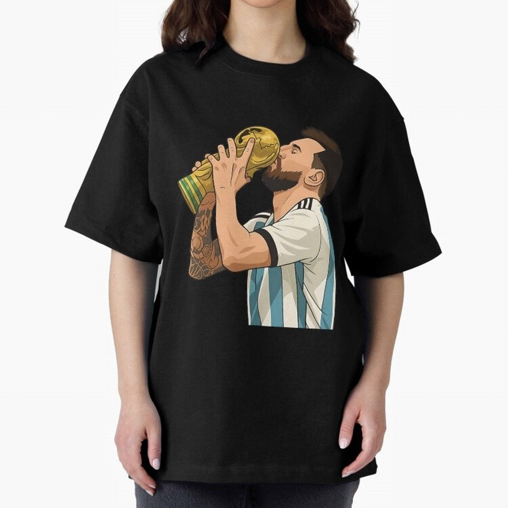 Messi Cup Oversized T-Shirt Stand with FIFA World Cup 2026 USA Canada Mexico for Fans of Messi, Neymar and Mbappe and France, Bringing Tournament Hype, Historic Matchups, Family Viewing Parties and Global Sports Pride; Built for Supporters Chasing