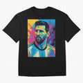 Messi Pop Art Portrait Oversized T-Shirt Represent FIFA World Cup 2026 Group Stage Spirit, Filled with England, France and Netherlands, Messi, CR7 and Mbappe, Global Supporter Spirit, Legendary Goals, National Colors and Tournament Celebration;