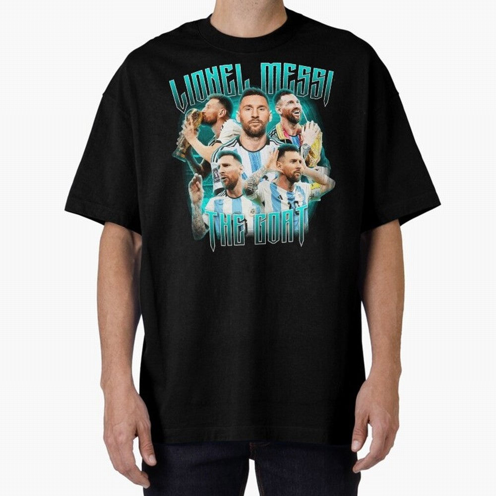 Messi Pop Art Portrait Oversized T-Shirt Make Game Day About the FIFA World Cup 2026 USA Canada Mexico Journey through Mbappe Highlights, Germany Pride, Championship Spirit, Famous Goals, Roaring Crowds and International Football Unity; Ideal for