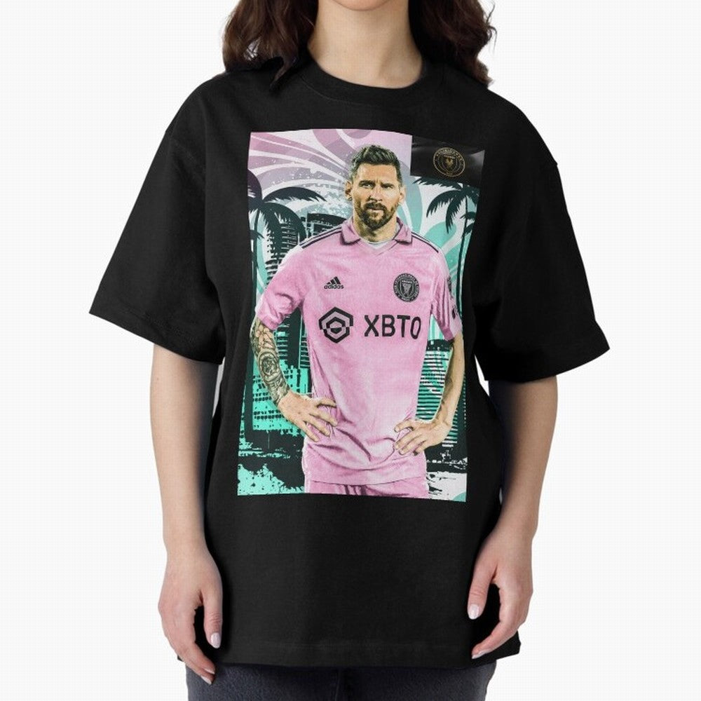 Messi Pop Art Portrait Oversized T-Shirt Show Your Love for FIFA World Cup 2026 Group Stage Spirit, Filled with France, Mbappe and Neymar, Retro Football Energy, Iconic Rivalries, Trophy Chase Drama and Stadium Atmosphere; Made for Collectors Who