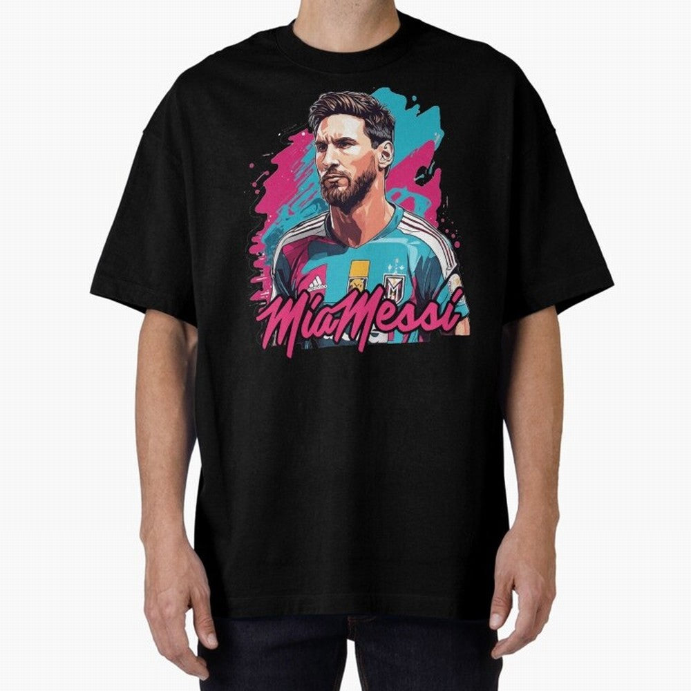 Messi Pop Art Portrait Oversized T-Shirt Fuel FIFA World Cup 2026 USA Canada Mexico for Fans of Mbappe and Neymar and Spain and Netherlands, Bringing Football History, Final Match Energy, Crowd Noise and Once in a Lifetime Moments; Ideal for