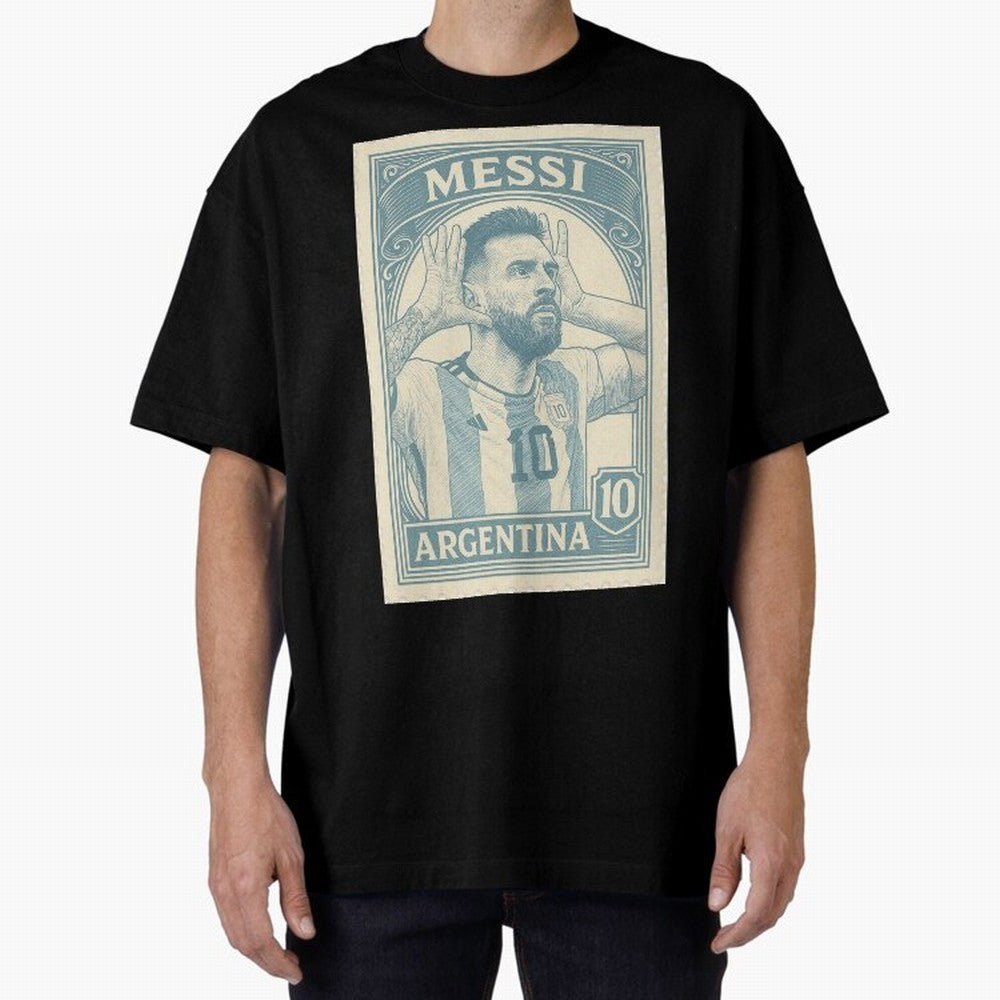 Lionel Messi Vintage Stamp Poster ¨C Argentina #10 Retro Football Art ¨C Barcelona Legend Illustration Classic T-Shirt Honor Champions and Dreams in the FIFA World Cup 2026 USA Canada Mexico Journey through Mbappe Highlights, England Pride, Game