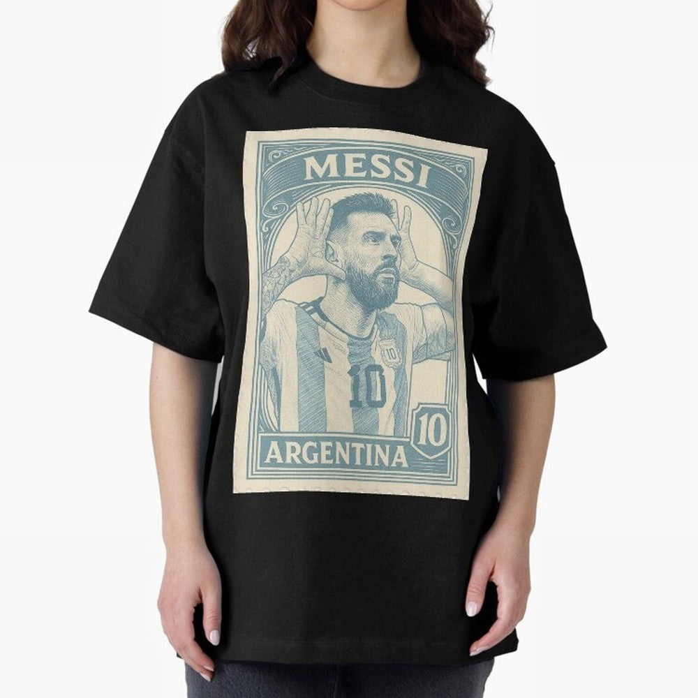 Lionel Messi Vintage Stamp Poster ¨C Argentina #10 Retro Football Art ¨C Barcelona Legend Illustration Classic T-Shirt Honor Champions and Dreams in the FIFA World Cup 2026 USA Canada Mexico Journey through Mbappe Highlights, England Pride, Game
