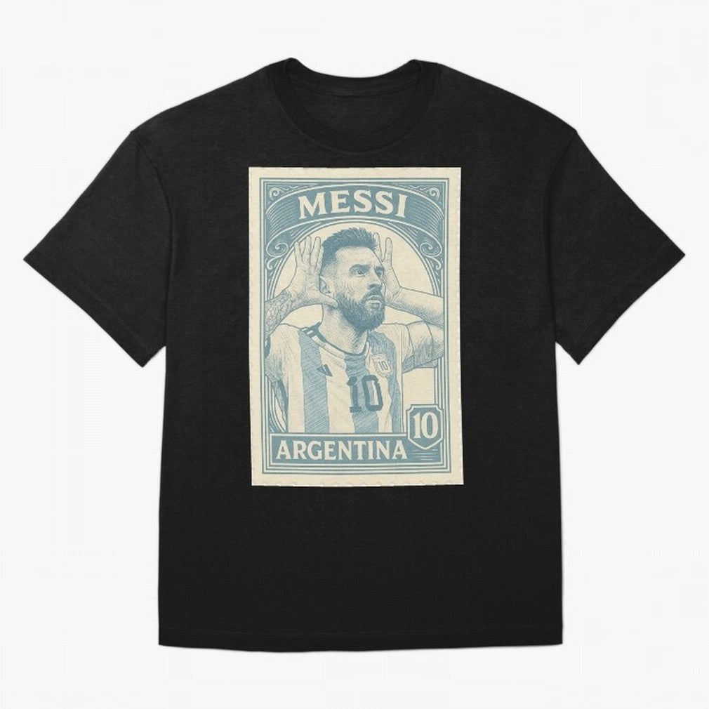 Lionel Messi Vintage Stamp Poster ¨C Argentina #10 Retro Football Art ¨C Barcelona Legend Illustration Classic T-Shirt Honor Champions and Dreams in the FIFA World Cup 2026 USA Canada Mexico Journey through Mbappe Highlights, England Pride, Game