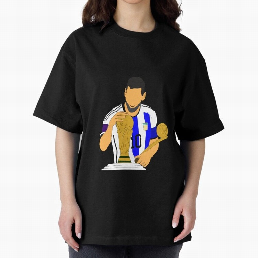lionel messi Oversized T-Shirt Honor Football Greatness during Global Football Passion for FIFA World Cup 2026 Group Stage, Inspired by Mbappe, France and Portugal, Worldwide Fan Energy, Dramatic Goals, Stadium Lights and Championship Celebrations;