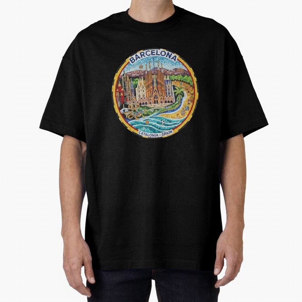 BARCELONA Oversized T-Shirt Capture FIFA World Cup 2026 Group Stage for Fans of Haaland and Spain and Netherlands, Bringing Vintage Soccer Flavor, Modern Football Stars, National Flags and Final Night Emotion; Ideal for Fans Who Follow Messi,