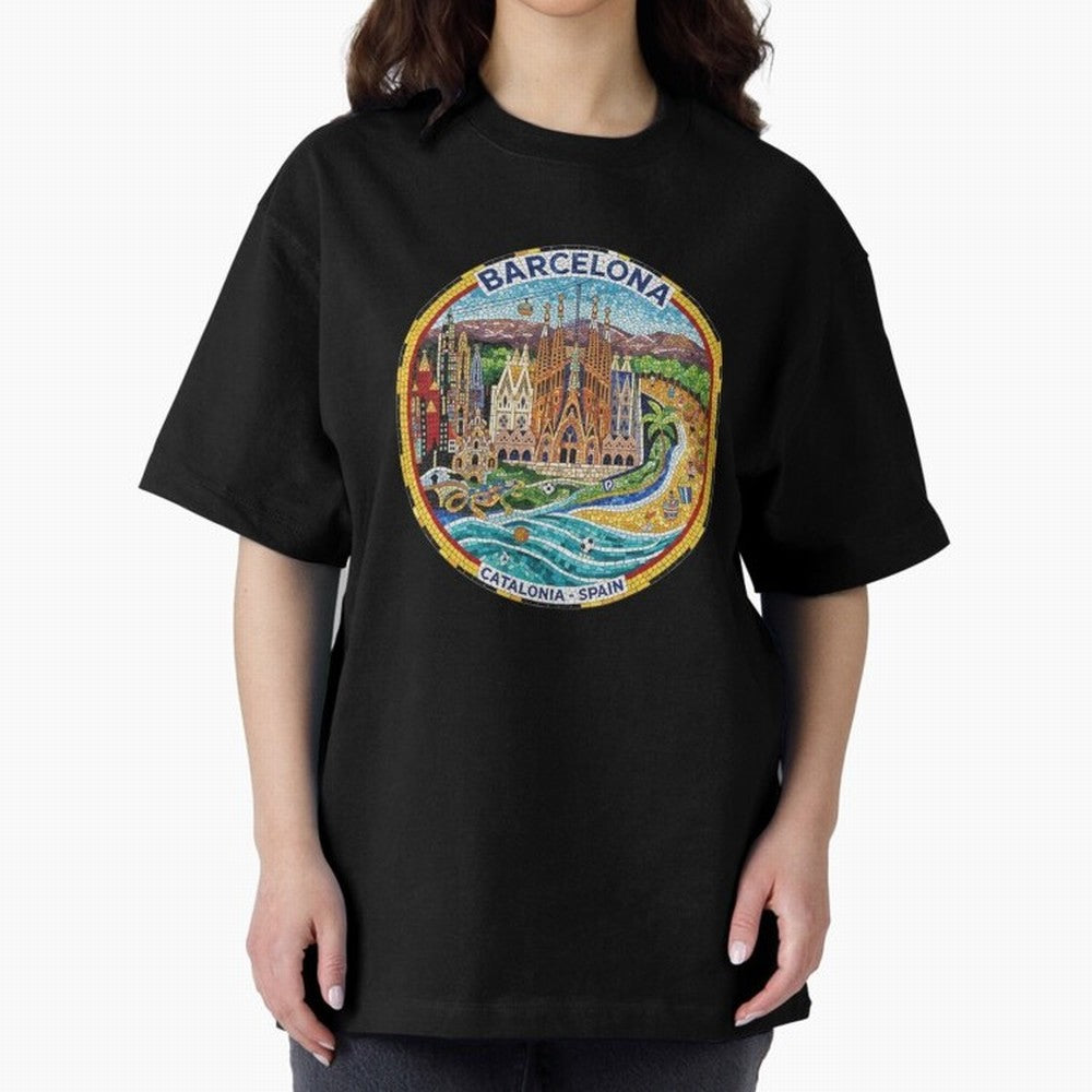 BARCELONA Oversized T-Shirt Capture FIFA World Cup 2026 Group Stage for Fans of Haaland and Spain and Netherlands, Bringing Vintage Soccer Flavor, Modern Football Stars, National Flags and Final Night Emotion; Ideal for Fans Who Follow Messi,