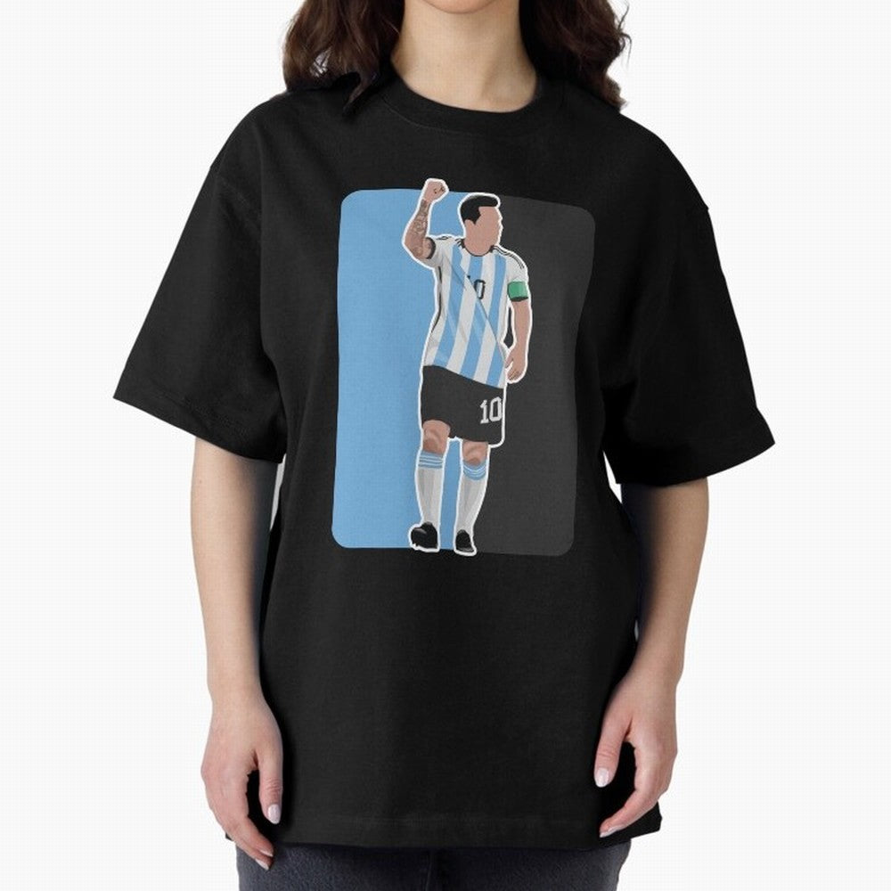 Messi World Cup 2022 Oversized T-Shirt Mark Global Football Passion for FIFA World Cup 2026 Group Stage, Connected to Messi, Argentina, Tournament Hype, Historic Matchups, Family Viewing Parties and Global Sports Pride; Great for Watch Parties,