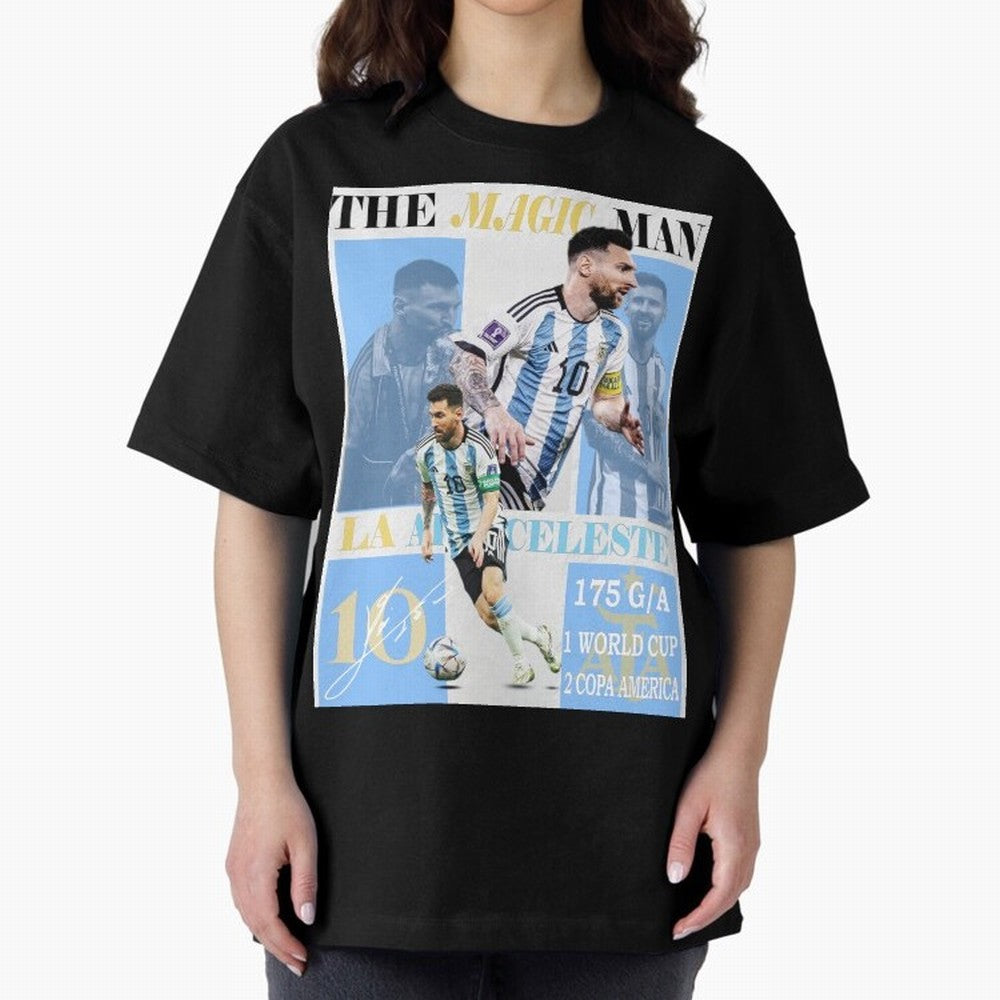 Lionel Messi Argentina World Cup 2022 Champion Victory Poster Oversized T-Shirt Feel Global Football Passion for FIFA World Cup 2026, Inspired by Cristiano Ronaldo, Portugal, Spain and Germany, Retro Football Energy, Iconic Rivalries, Trophy Chase