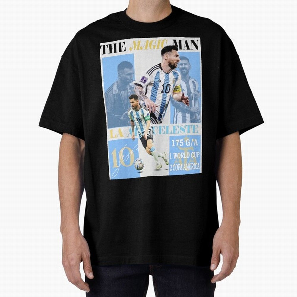 Lionel Messi Argentina World Cup 2022 Champion Victory Poster Oversized T-Shirt Feel Global Football Passion for FIFA World Cup 2026, Inspired by Cristiano Ronaldo, Portugal, Spain and Germany, Retro Football Energy, Iconic Rivalries, Trophy Chase